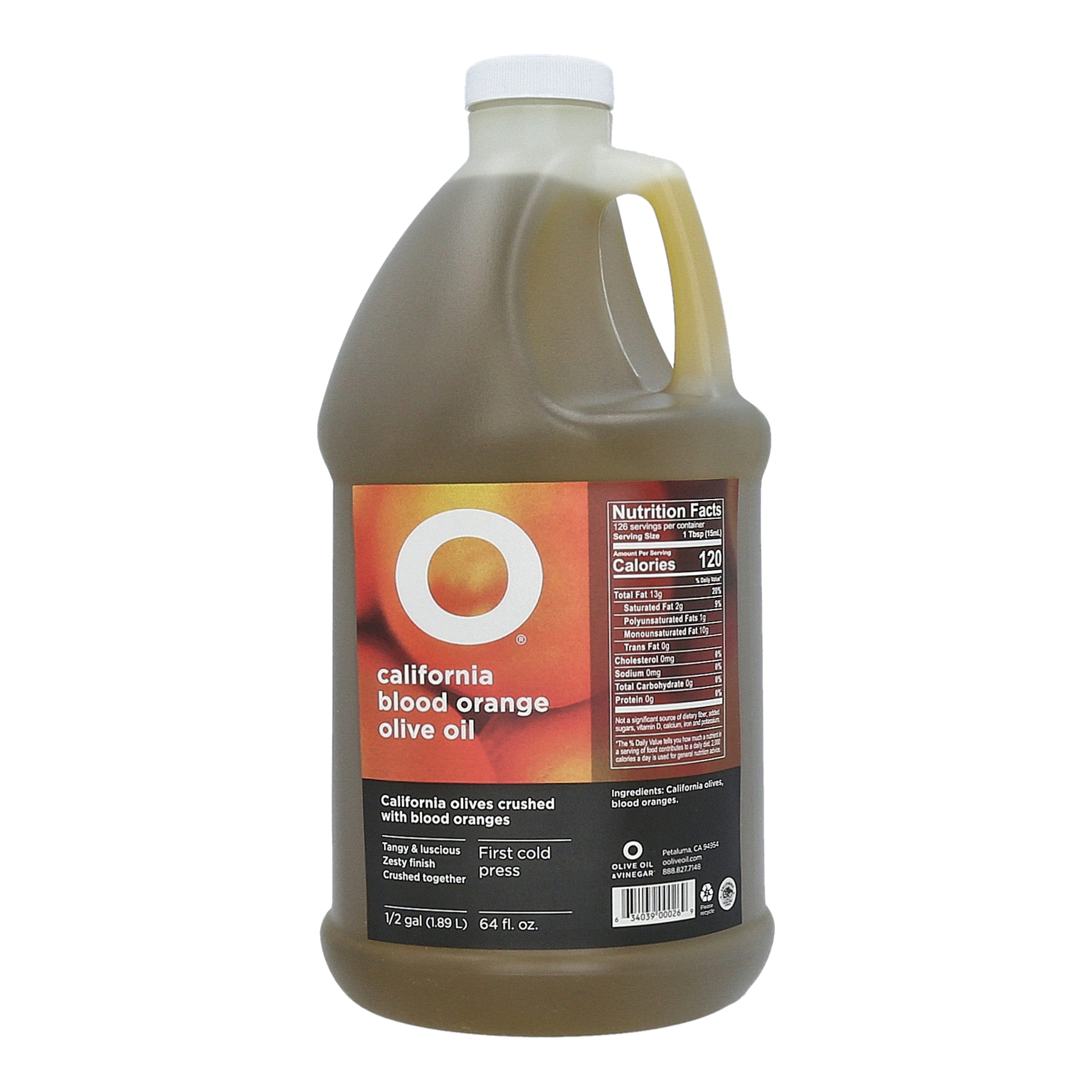 O California Blood Orange Olive Oil 64oz Plastic Jug (1/2 gallon)