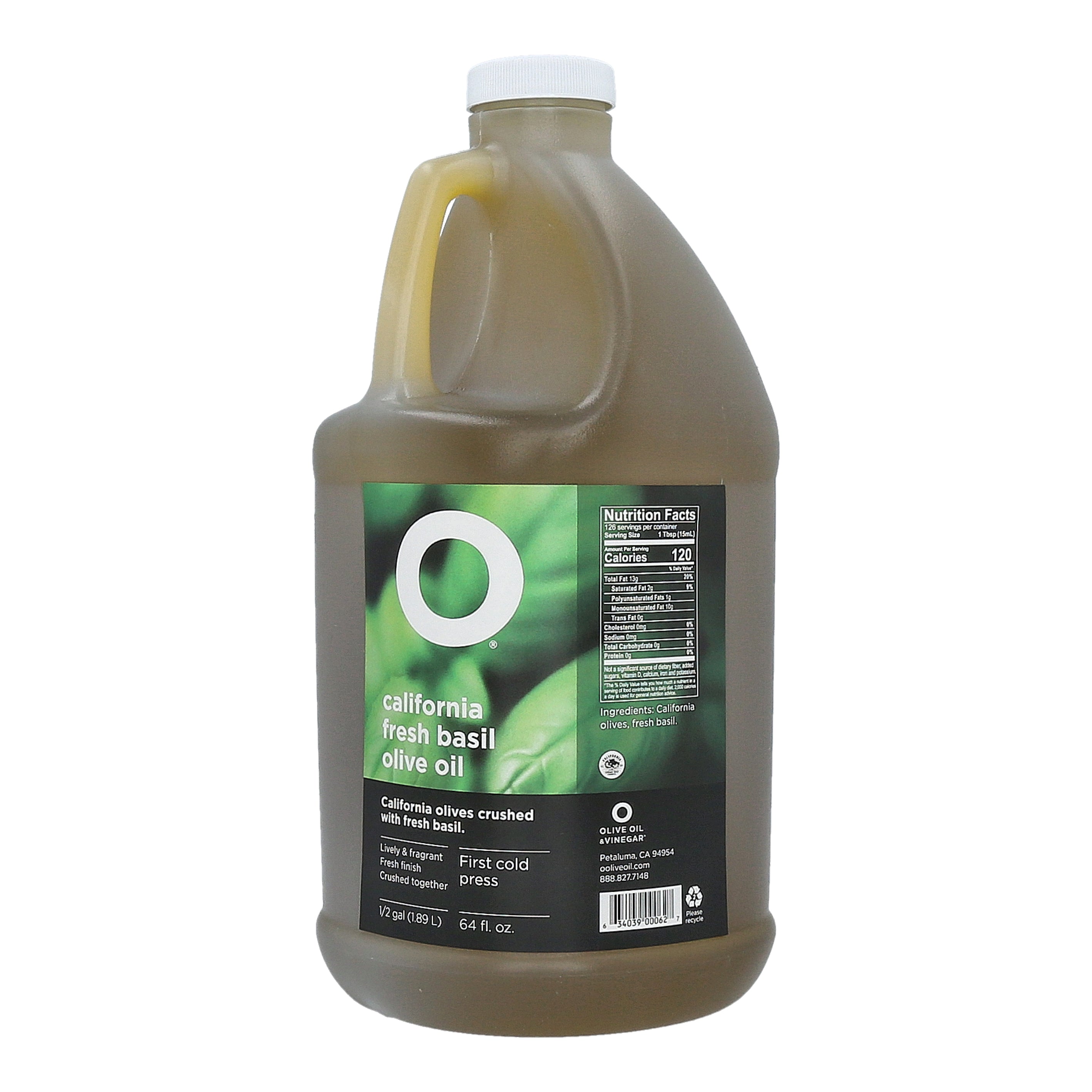 O California Fresh Basil Olive Oil 64oz Plastic Jug (1/2 gallon)