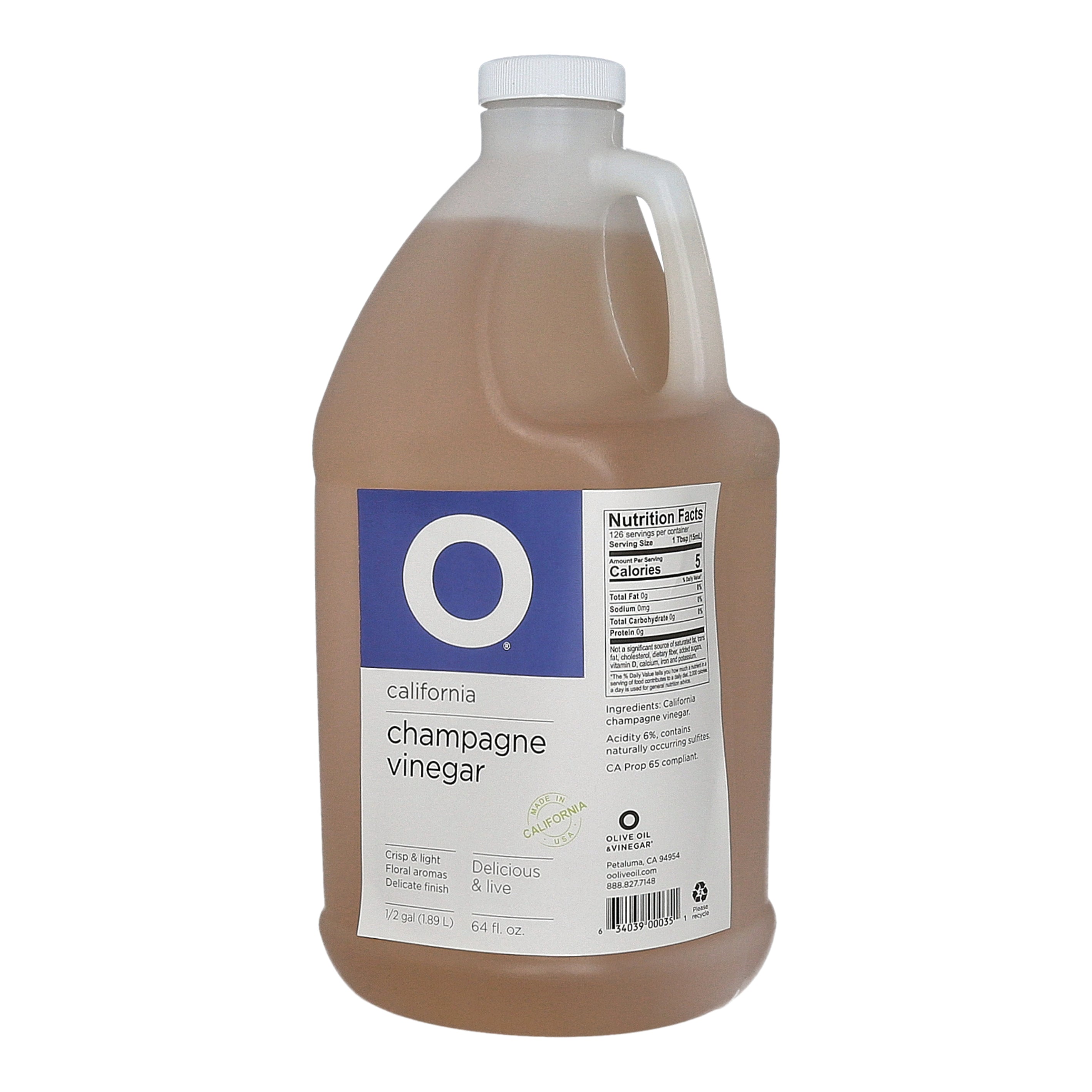 O California Champagne Vinegar 64oz Plastic Jug (1/2 gallon)