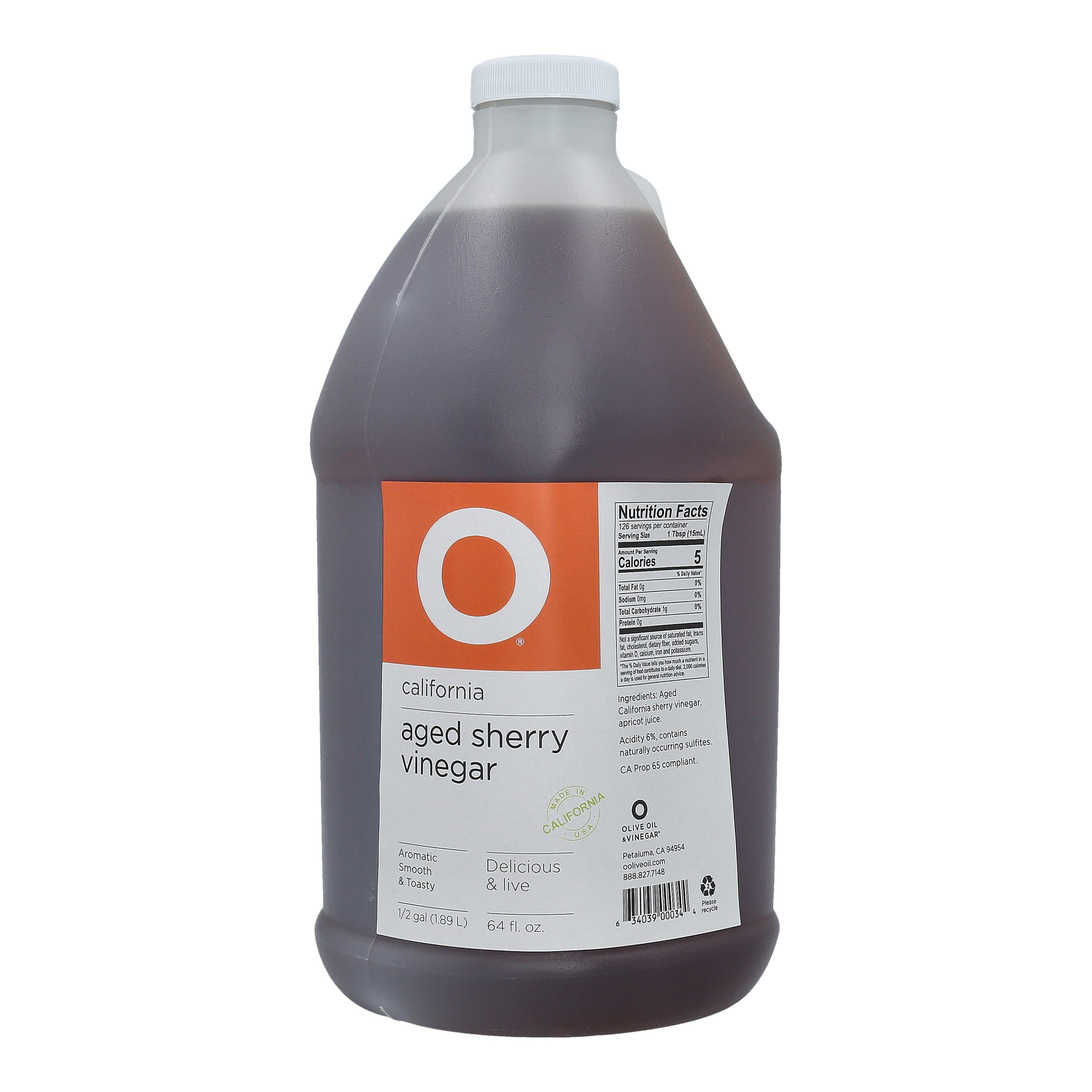 O California Aged Sherry Vinegar 64oz Plastic Jug (1/2 gallon)