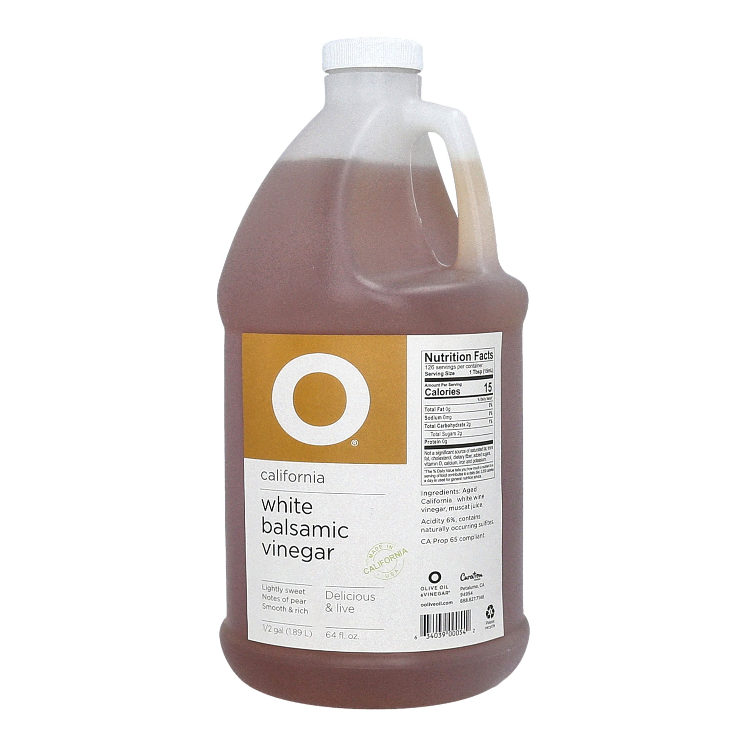 O California White Balsamic Vinegar 64oz Plastic Jug (1/2 gallon)