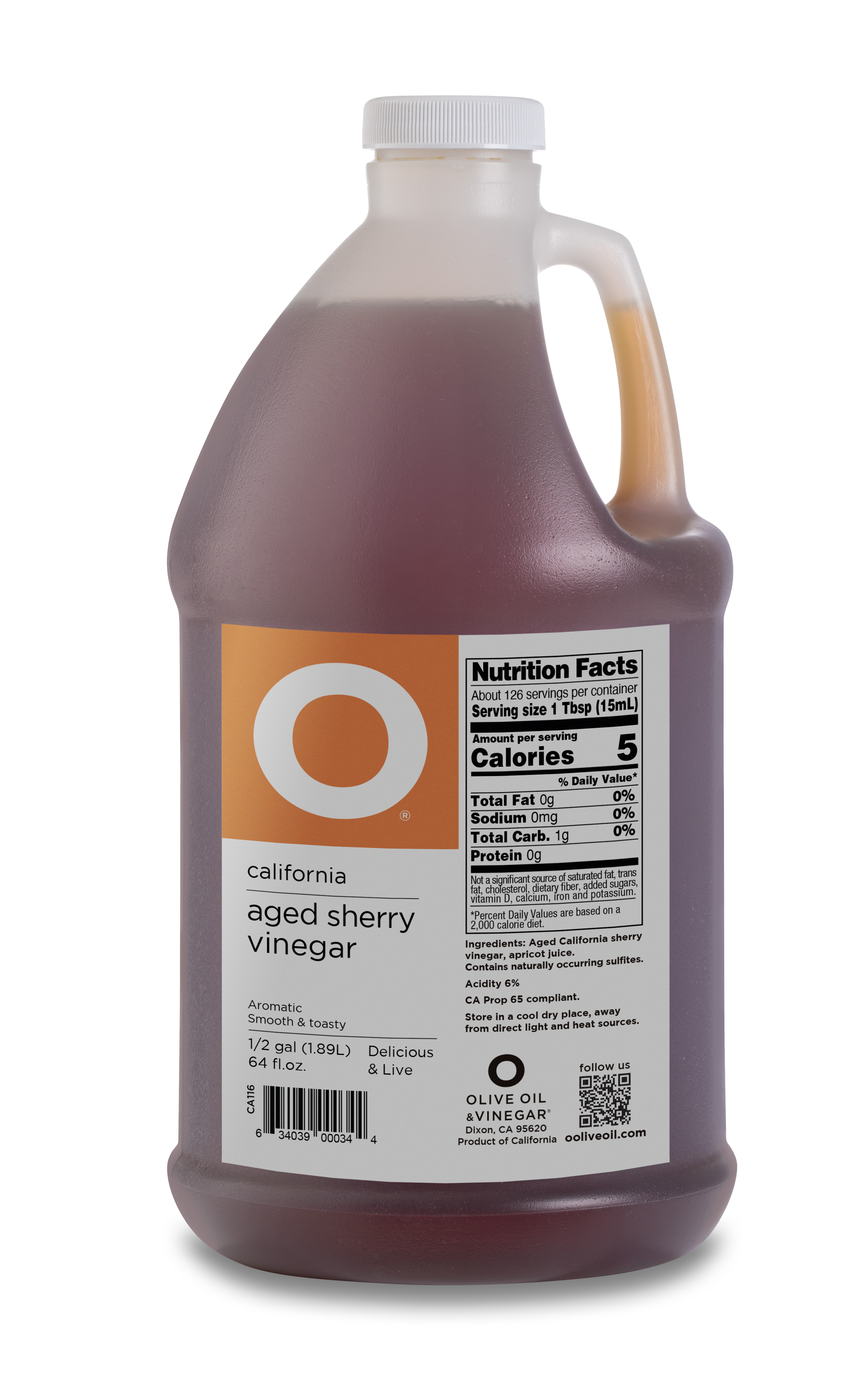 O California Aged Sherry Vinegar 64oz Plastic Jug (1/2 gallon)