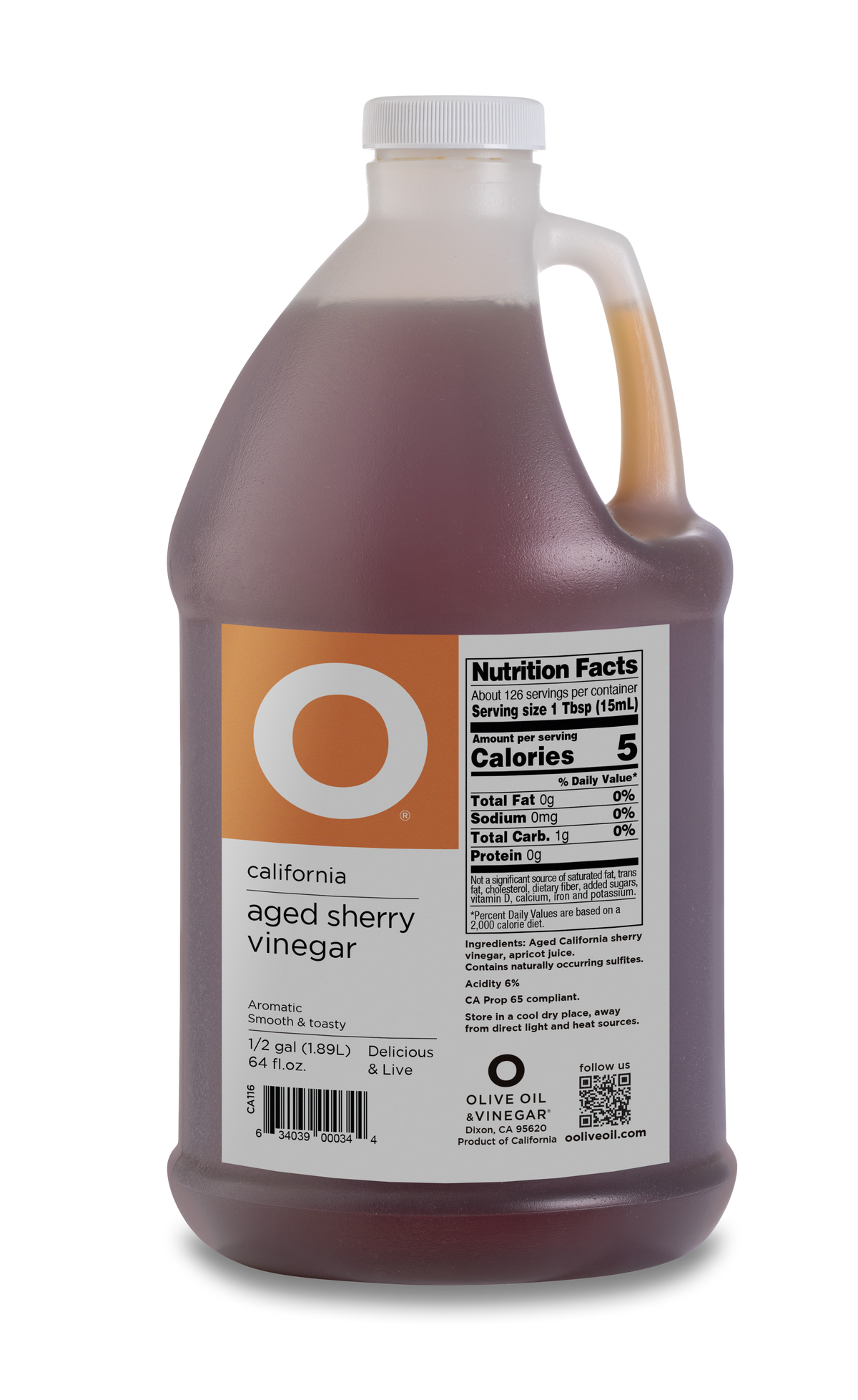 O California Aged Sherry Vinegar 64oz Plastic Jug (1/2 gallon)