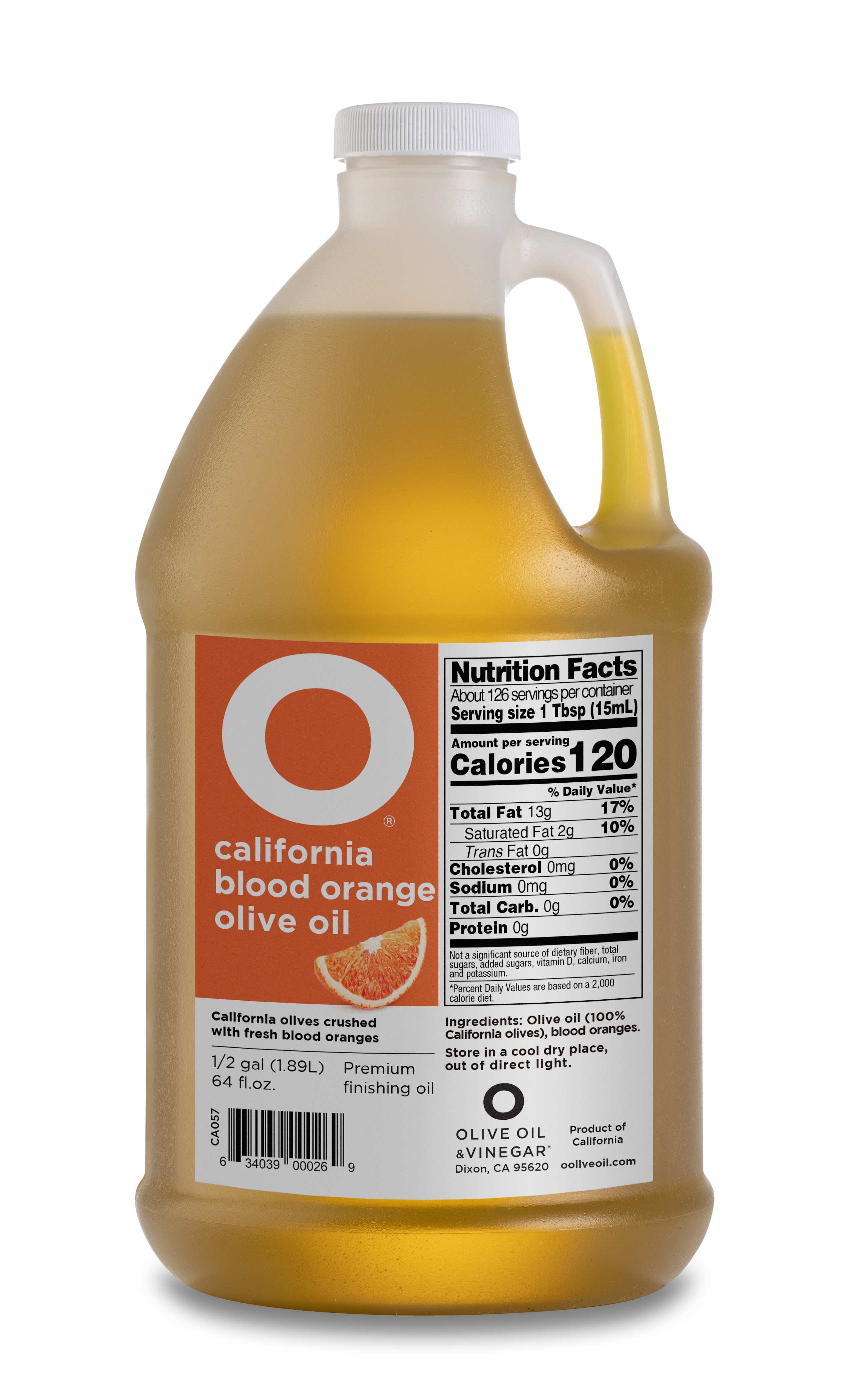 O California Blood Orange Olive Oil 64oz Plastic Jug (1/2 gallon)