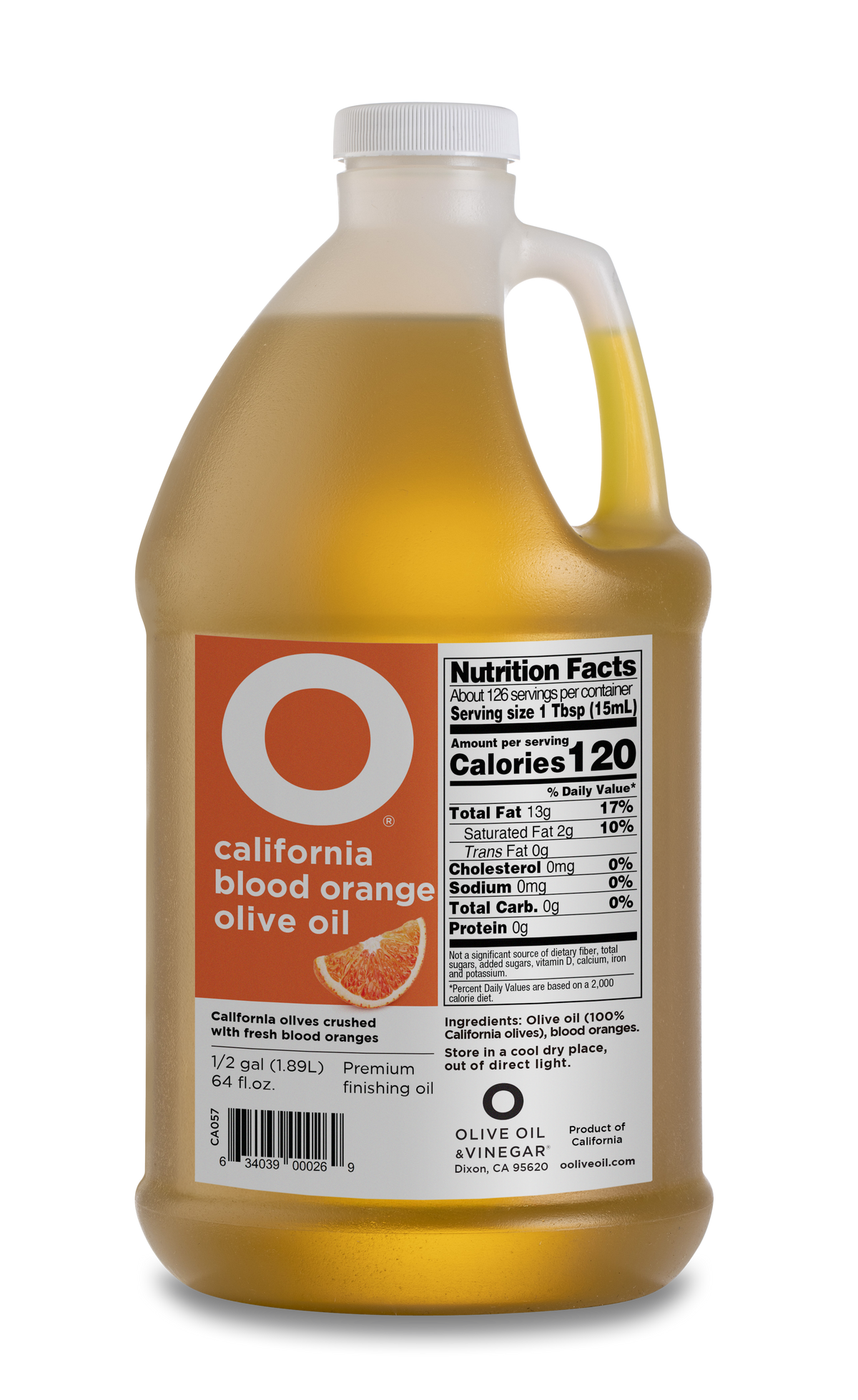O California Blood Orange Olive Oil 64oz Plastic Jug (1/2 gallon)