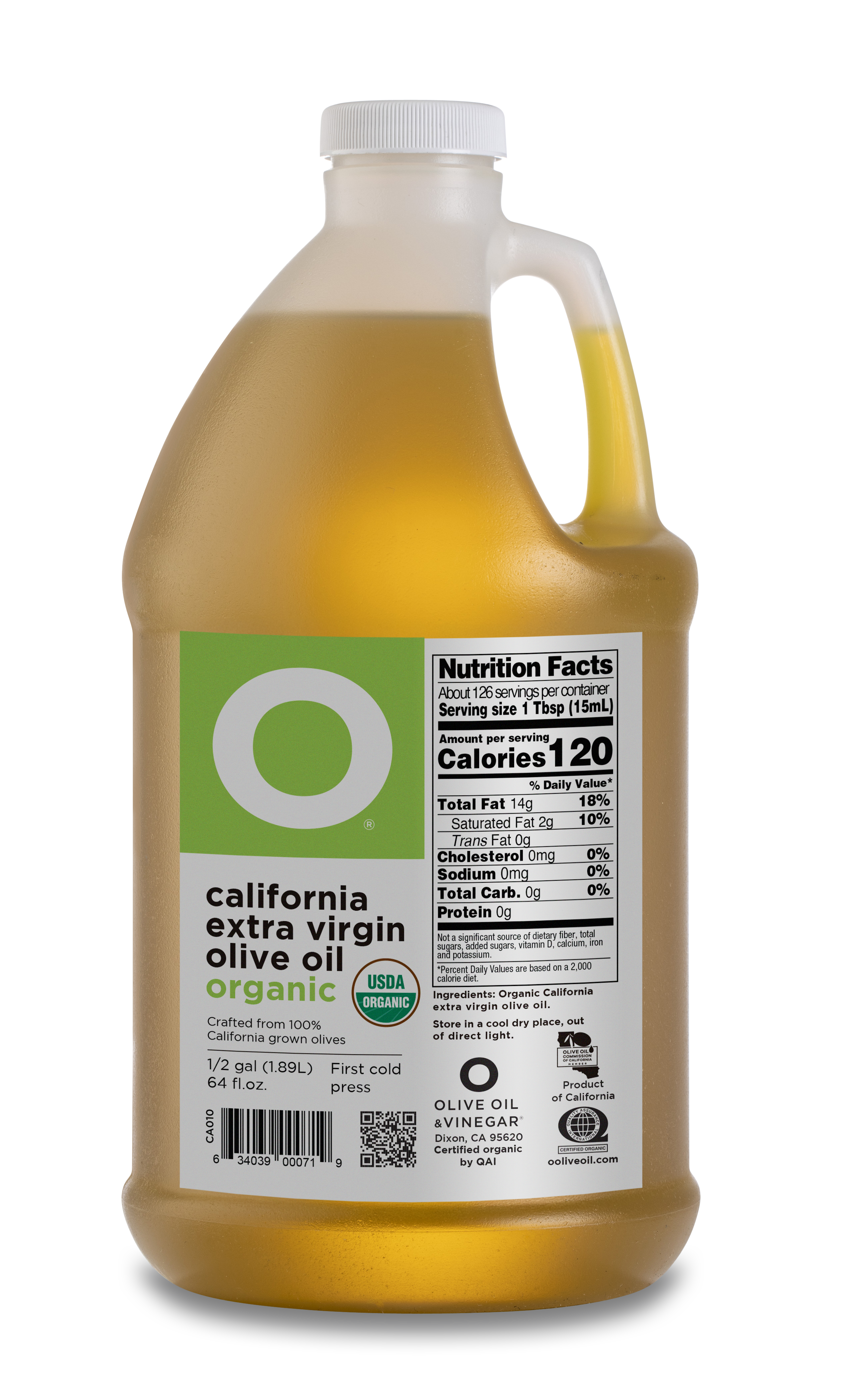 O California Organic Extra Virgin Olive Oil 64oz Plastic Jug (1/2 gallon)