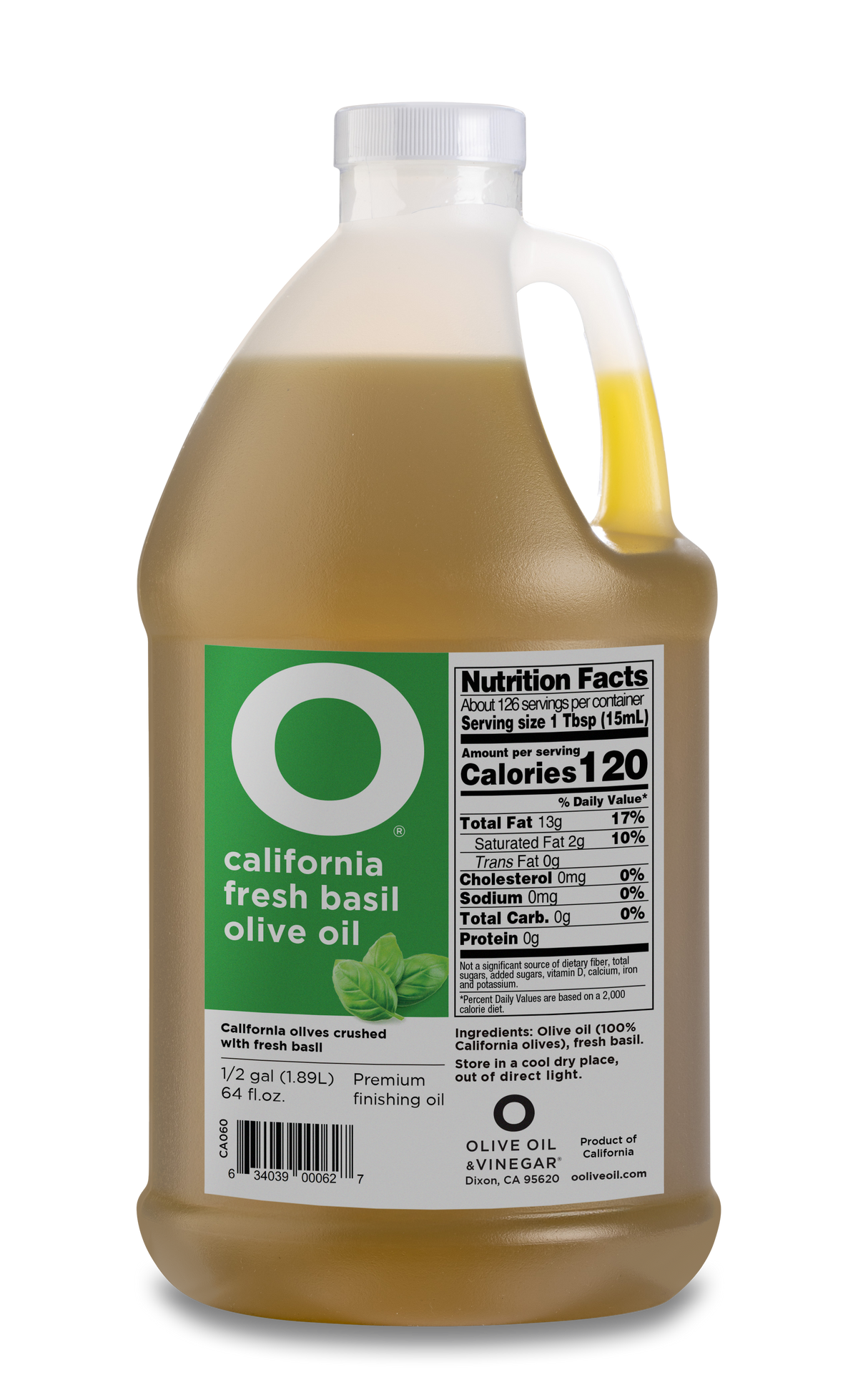 O California Fresh Basil Olive Oil 64oz Plastic Jug (1/2 gallon)