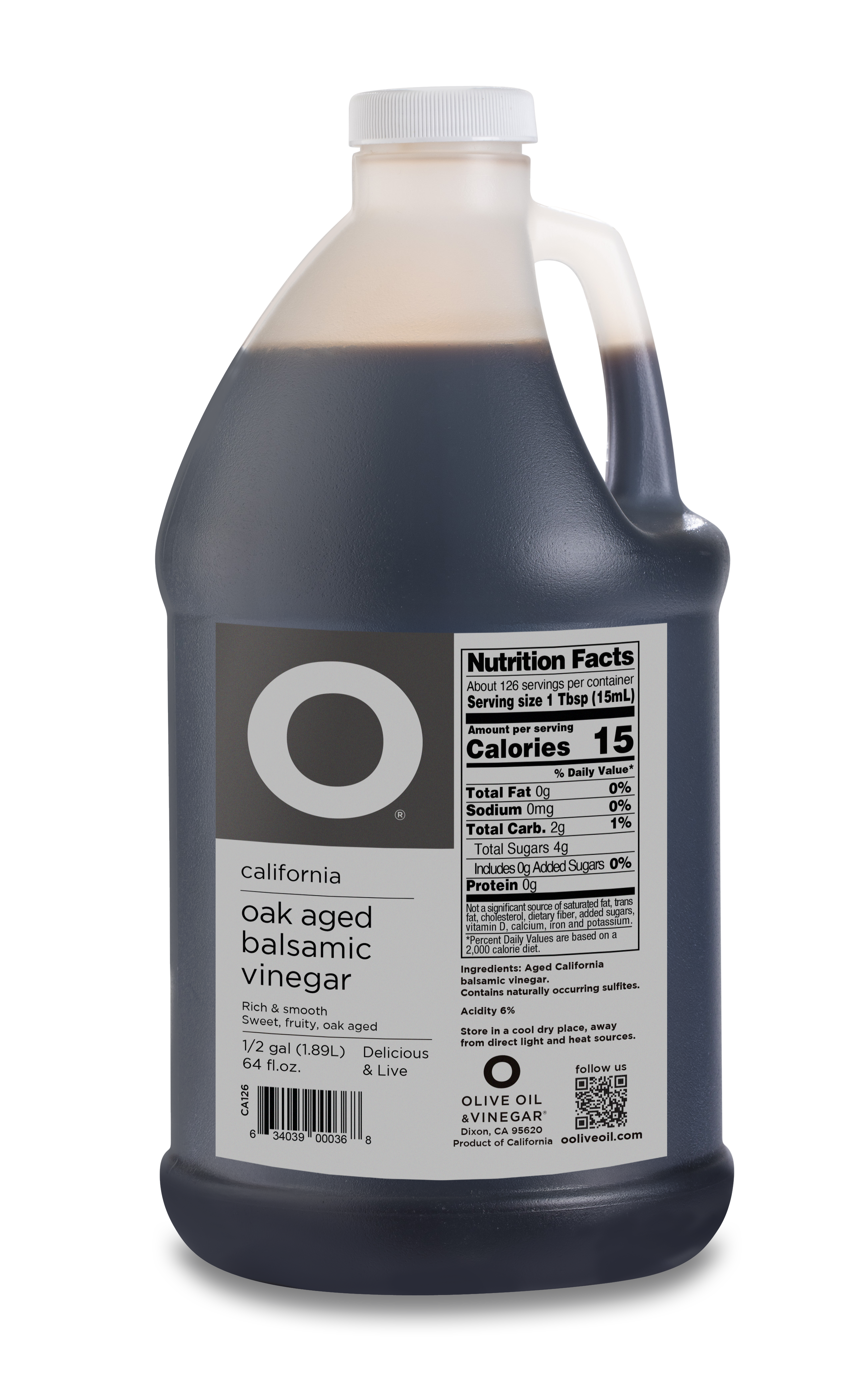 O California Oak Aged Balsamic Vinegar 64oz Plastic Jug (1/2 gallon)