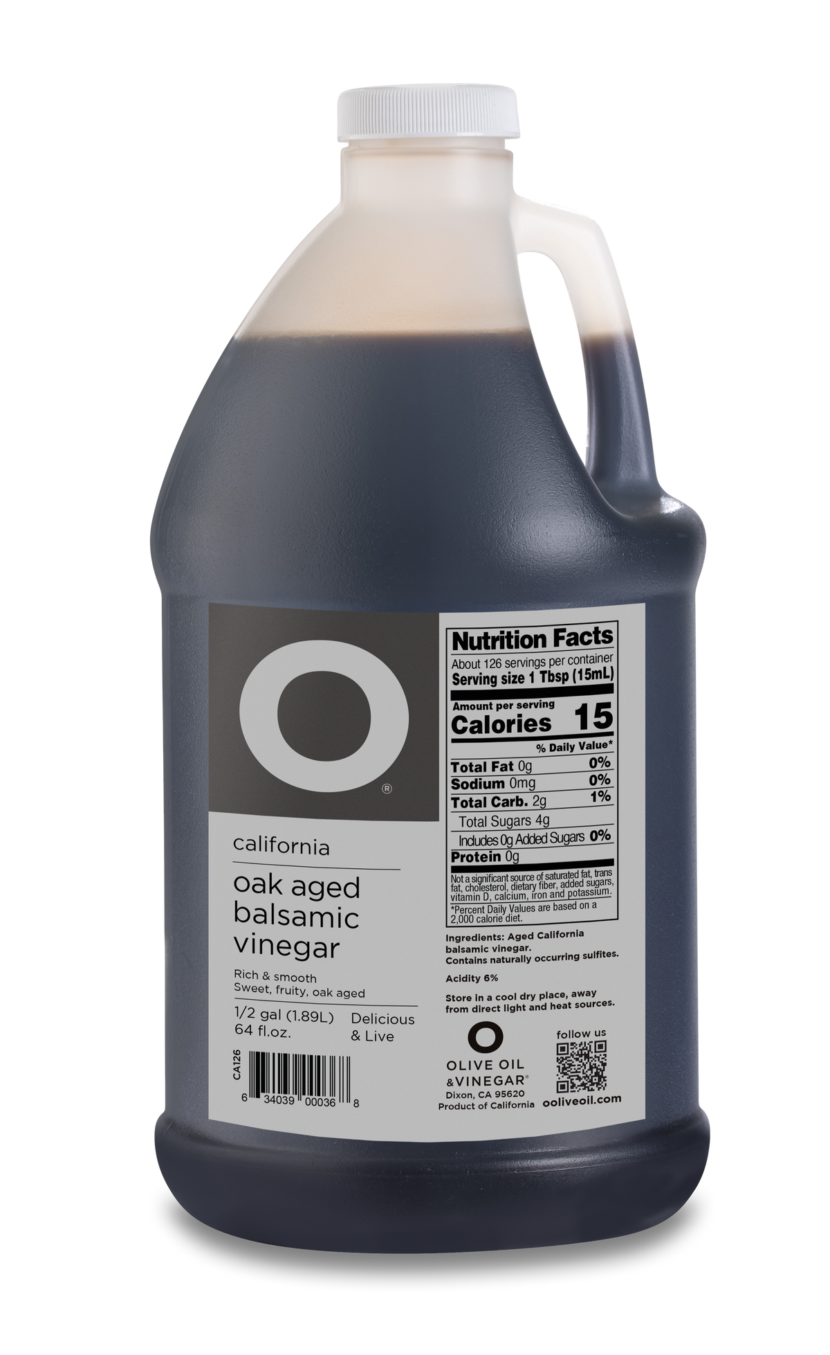 O California Oak Aged Balsamic Vinegar 64oz Plastic Jug (1/2 gallon)