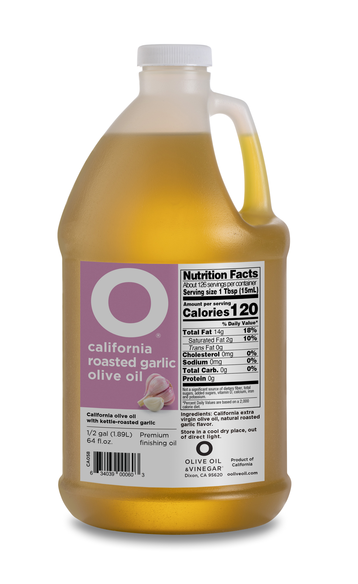 O California Roasted Garlic Olive Oil 64oz Plastic Jug (1/2 gallon)