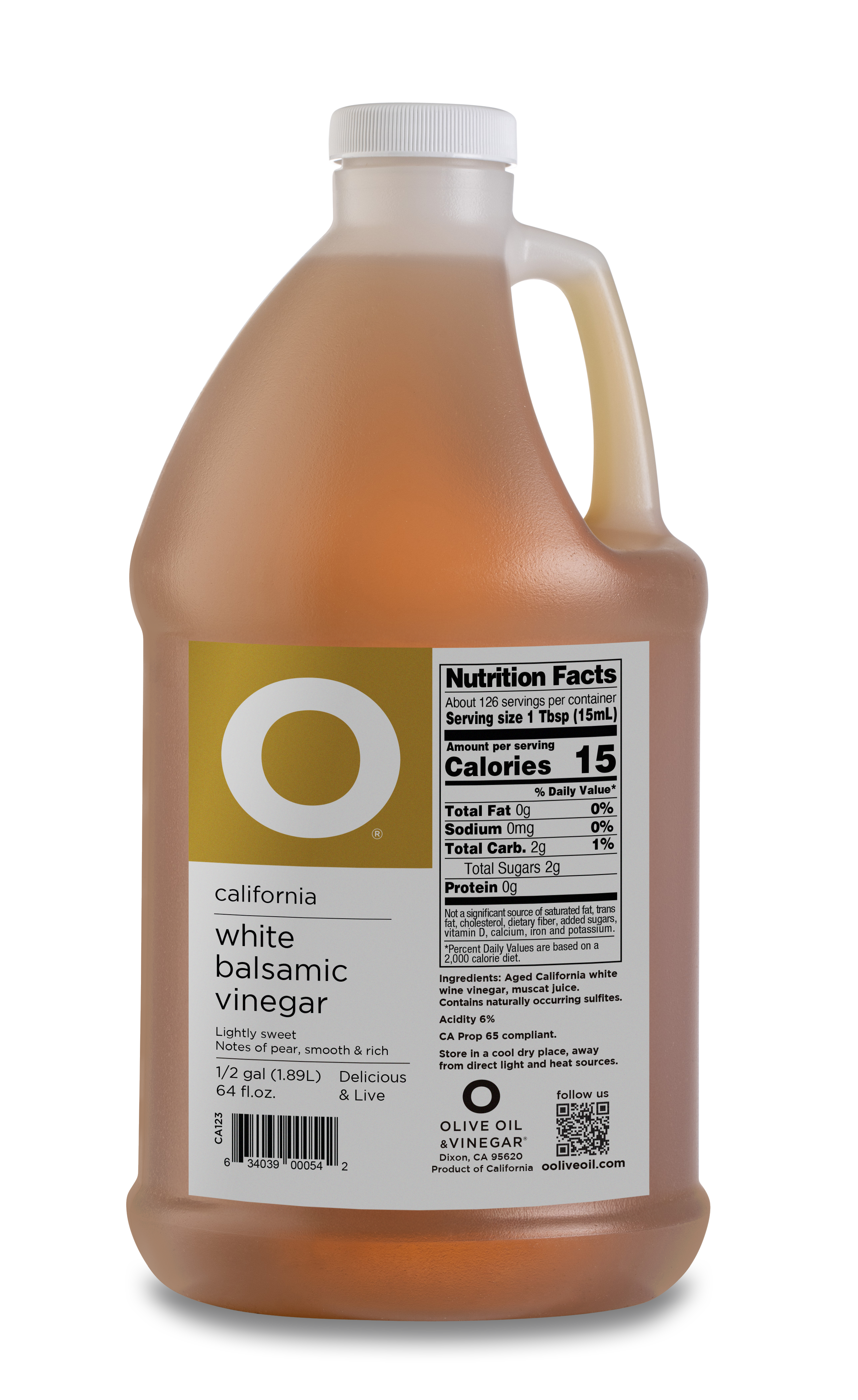 O California White Balsamic Vinegar 64oz Plastic Jug (1/2 gallon)