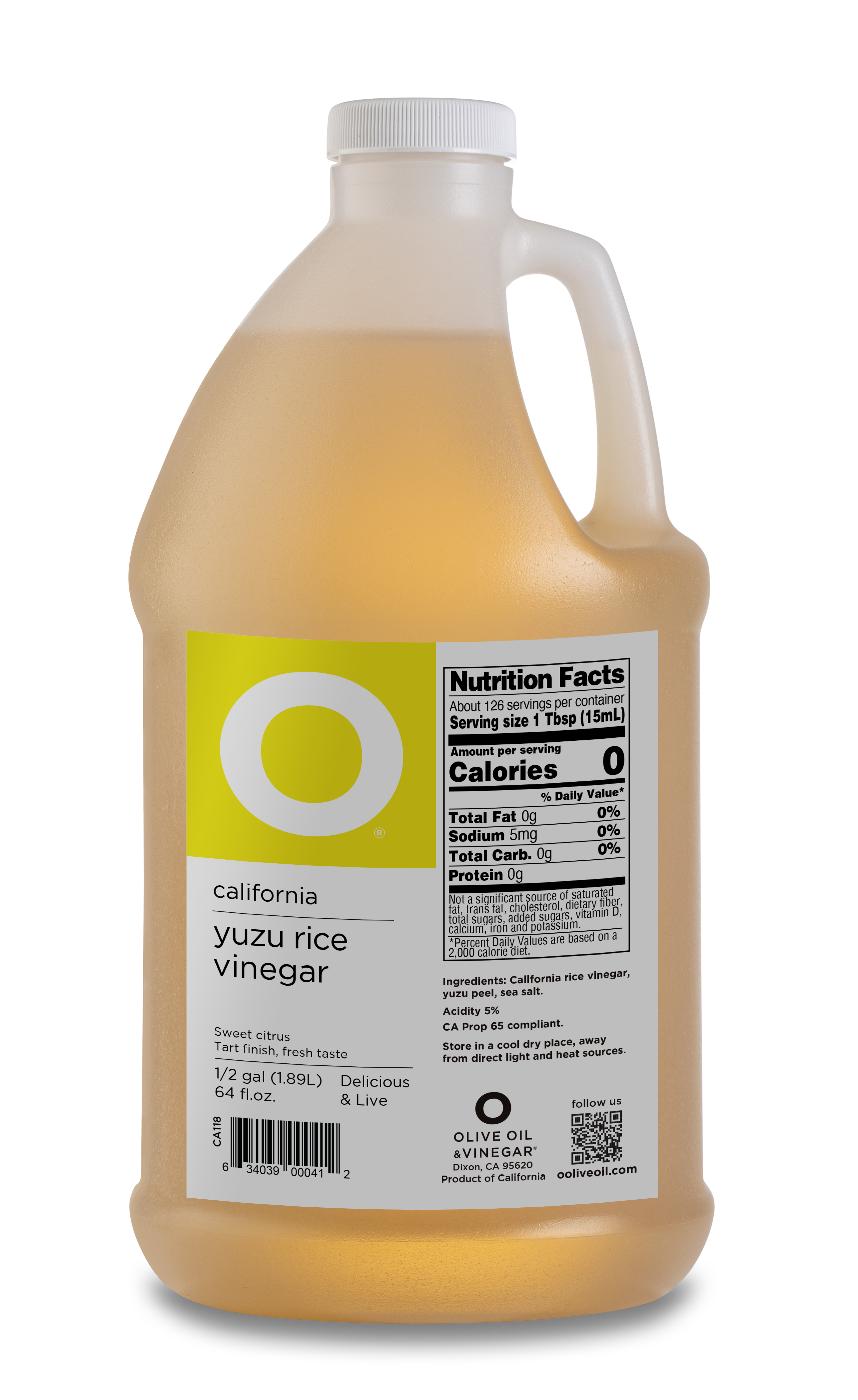 O California Yuzu Rice Vinegar 64oz Plastic Jug (1/2 gallon)