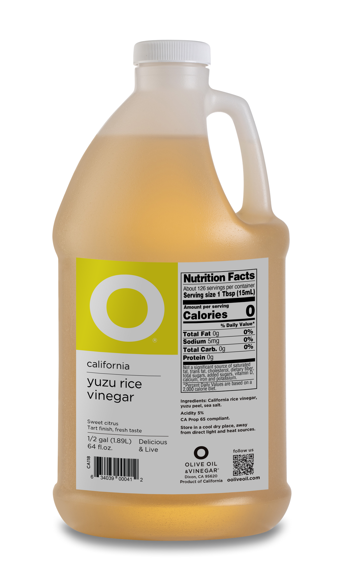 O California Yuzu Rice Vinegar 64oz Plastic Jug (1/2 gallon)